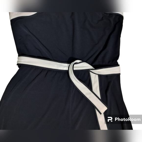 Ann Taylor Navy Blue White Belted Sleeveless Straight Leg Casual Jumpsuit Size 8 - Picture 5 of 14